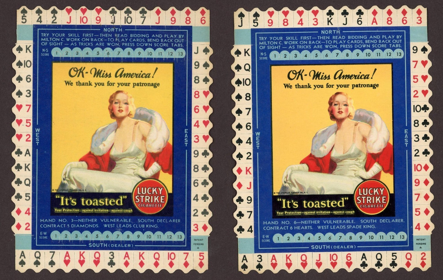 Lot of 10 Lucky Strike Cigarettes Bridge Hands CARDS Excellent Cond.4
