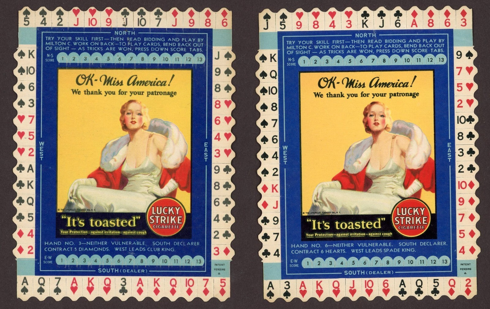 Lot of 10 Lucky Strike Cigarettes Bridge Hands CARDS Excellent Cond.4