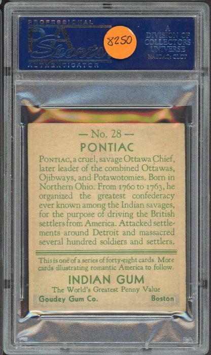1933 Goudey INDIAN GUM (Series of 48 BLUE) #28 Pontiac (PSA 6 EX/MT)