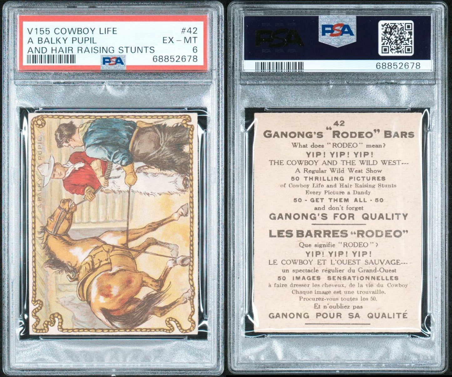 1930 V155 Cowboy Life Ganong Rodeo Chocolate Bar #42 (PSA 6 EX/MT)2