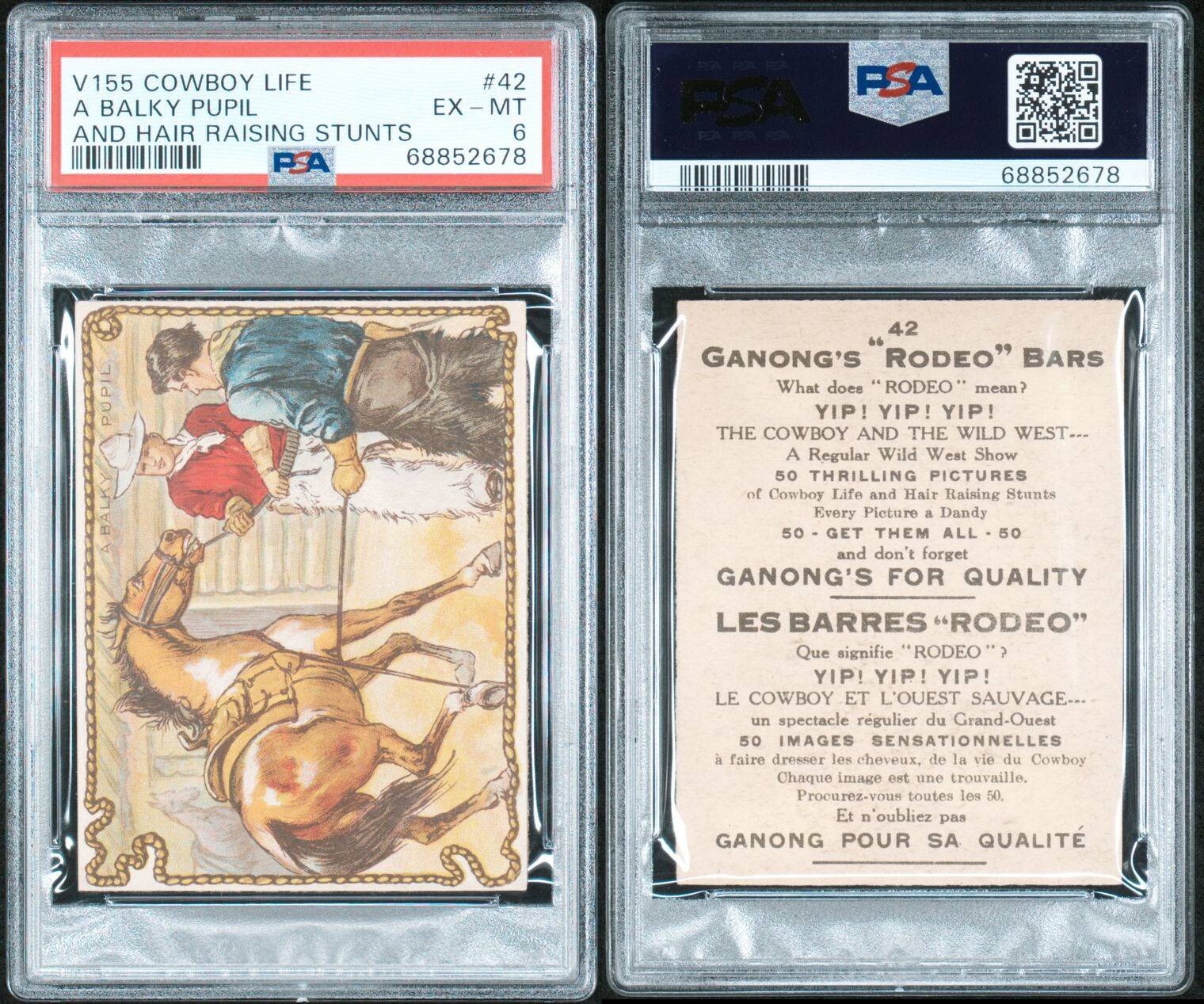1930 V155 Cowboy Life Ganong Rodeo Chocolate Bar #42 (PSA 6 EX/MT)2