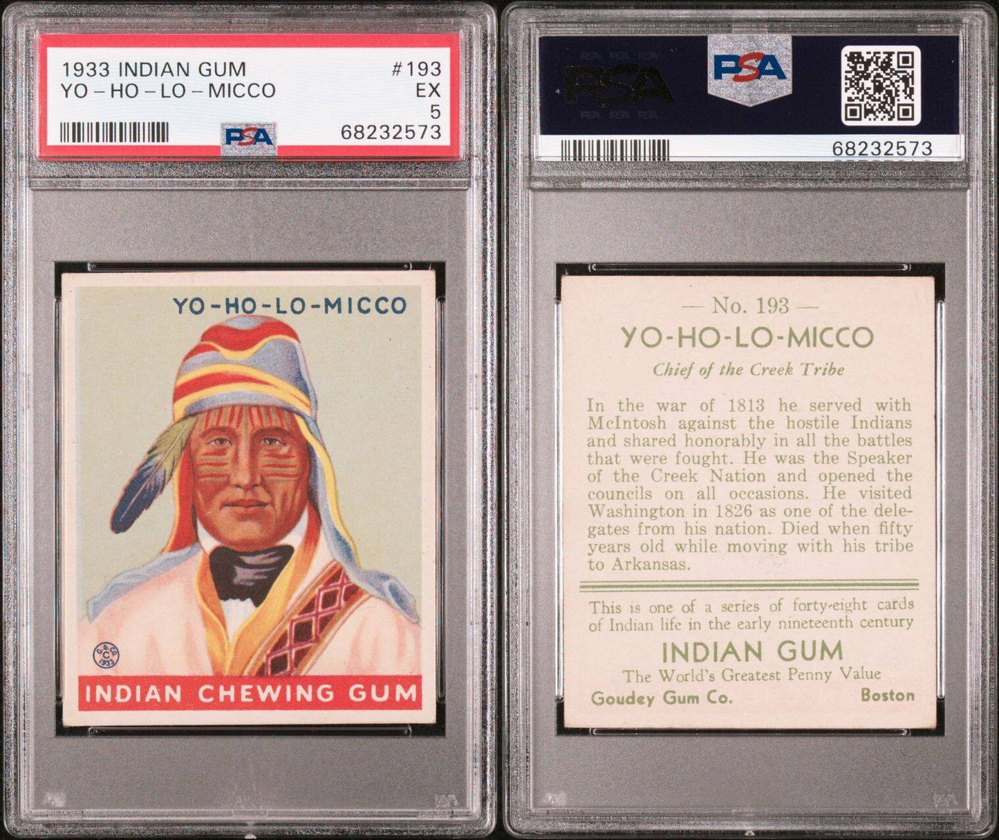 1933 Goudey INDIAN GUM #193 (Series of 48) Yo Ho Lo_Micco (PSA 5 EX)2