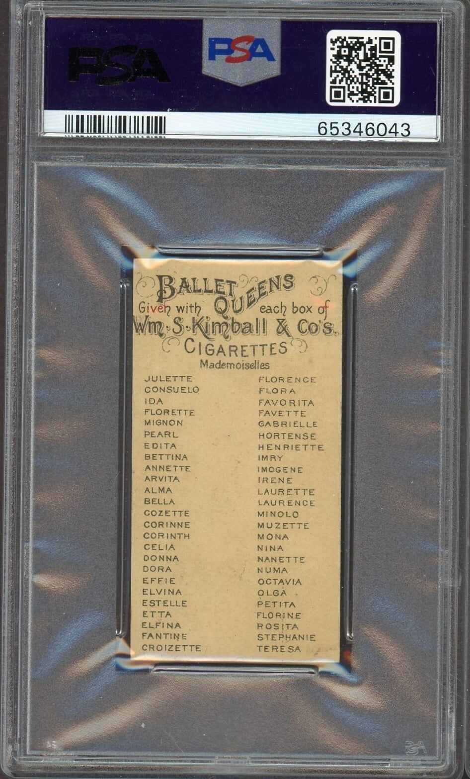 1889 W.S. Kimball & Co N182 BALLET QUEENS Donna (PSA 6 EX/MT)1