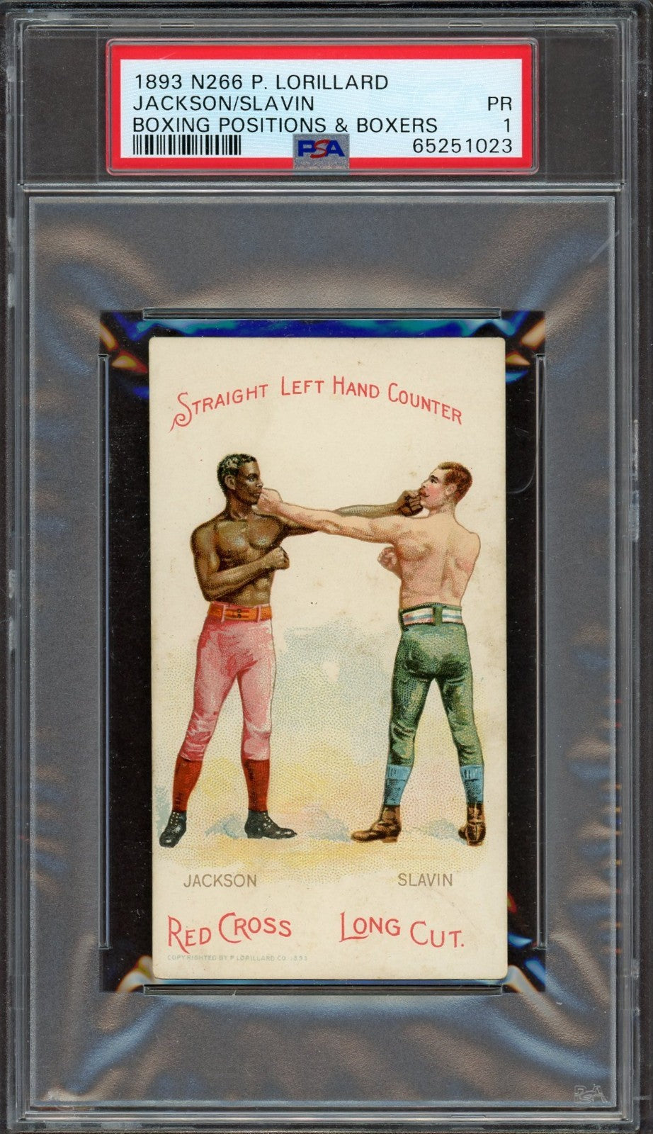 1893 N266 Boxing Positions Red Cross (PSA 1 PR) Peter Jackson (HOF) Frank Slavin0