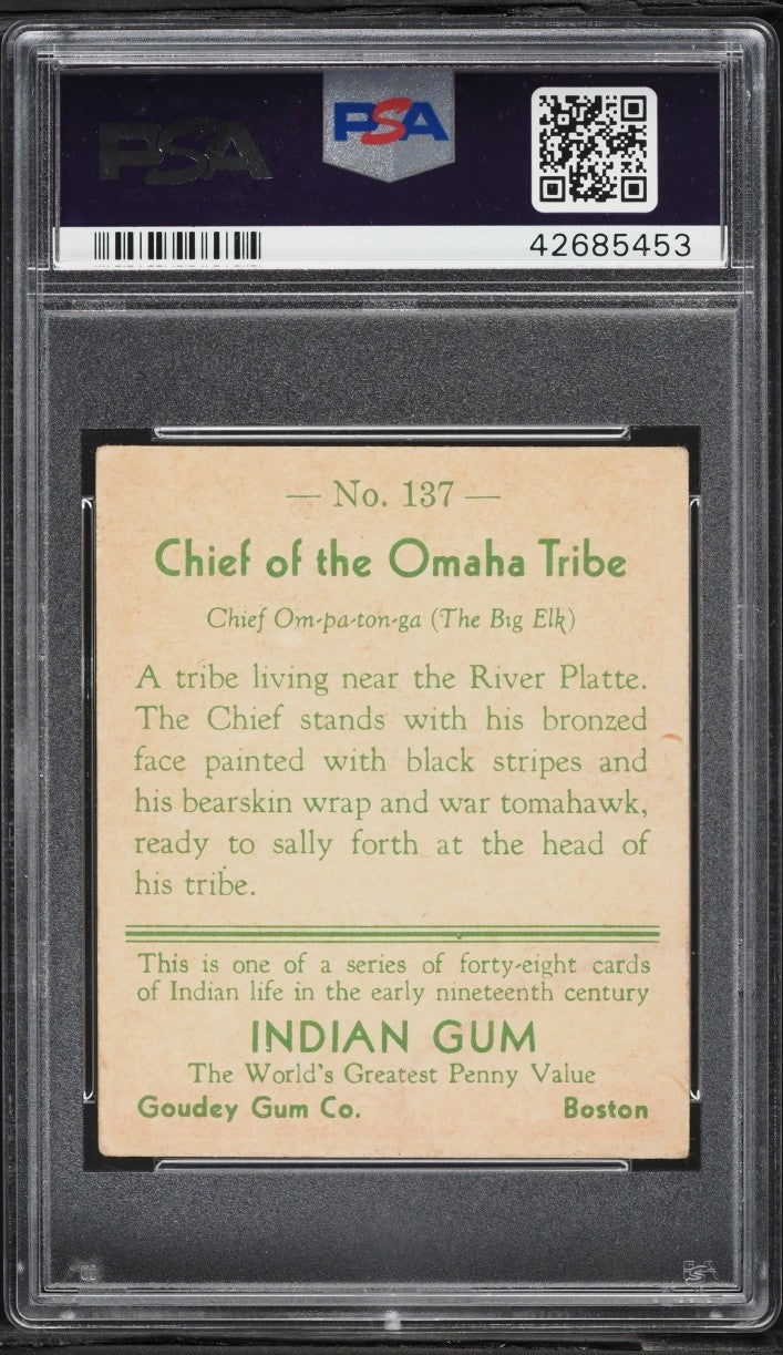 1933 Goudey INDIAN GUM Series 48 #137 Chief of the Omaha Tribe (PSA 4 VG/EX)1