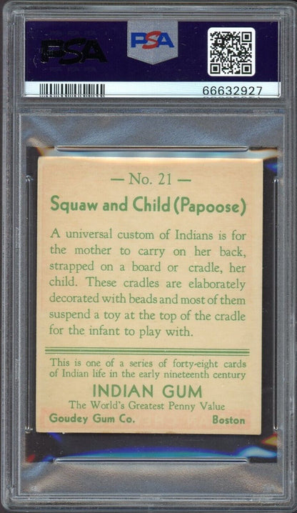 1933 Goudey INDIAN GUM (Series of 48) #21 Squaw And Child (Papoose) PSA 4 VG/EX