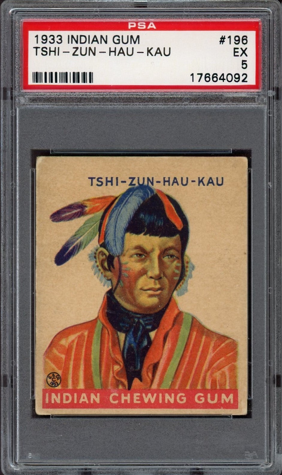 1933 Goudey Indian Gum (Series of 312 WHITE) #196 Tshi Zun Hau Kau (PSA 5 EX)0