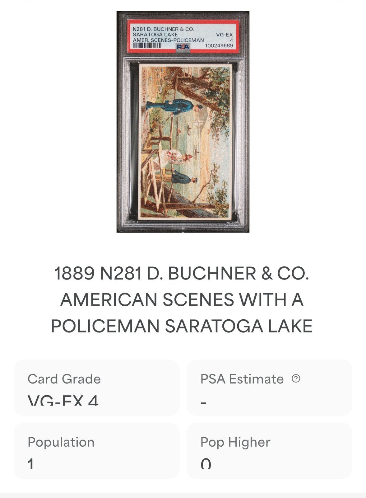 1888 N281 Buchner Scenes w/ Policeman St. (PSA 4 VG/EX) Saratoga Lake New York2