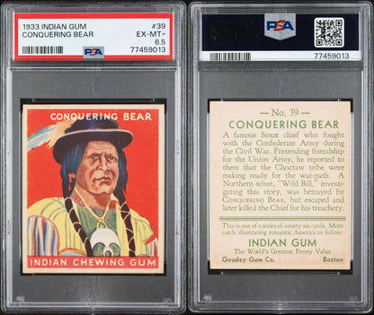 1933 Goudey INDIAN GUM (Series of 96) #39 Conquering Bear (PSA 6.5 EX/MT+) Sharp