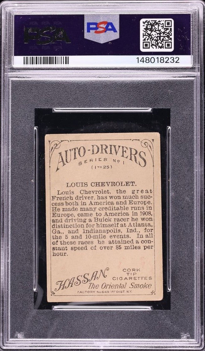 1911 Hassan American Tobacco T36 Auto Drivers RARE LOUIS CHEVROLET! (PSA 3 VG)1