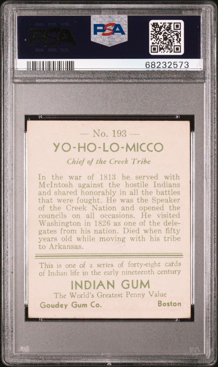 1933 Goudey INDIAN GUM #193 (Series of 48) Yo Ho Lo_Micco (PSA 5 EX)1
