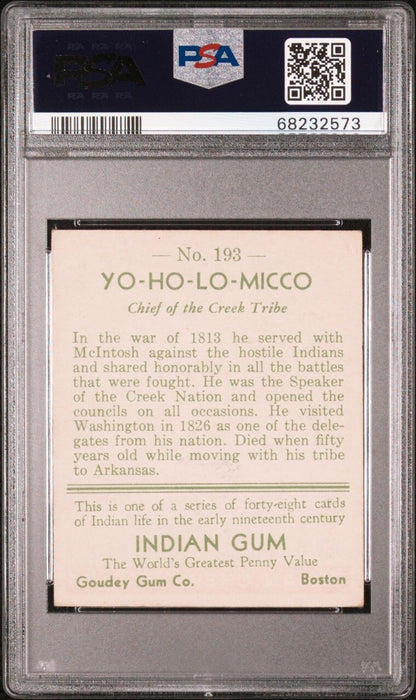 1933 Goudey INDIAN GUM #193 (Series of 48) Yo Ho Lo_Micco (PSA 5 EX)1