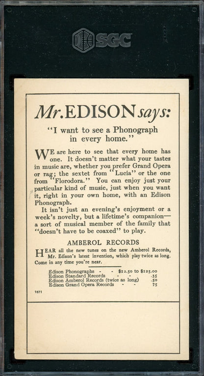 1910 Thomas Edison TRADE CARD Phonograph Amberol Records (SGC 3 VG)1
