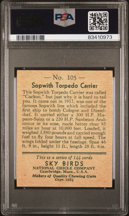 1934 National Chicle Sky Birds Sopwith Torpedo Carrier (PSA 5 EX) #105 High1