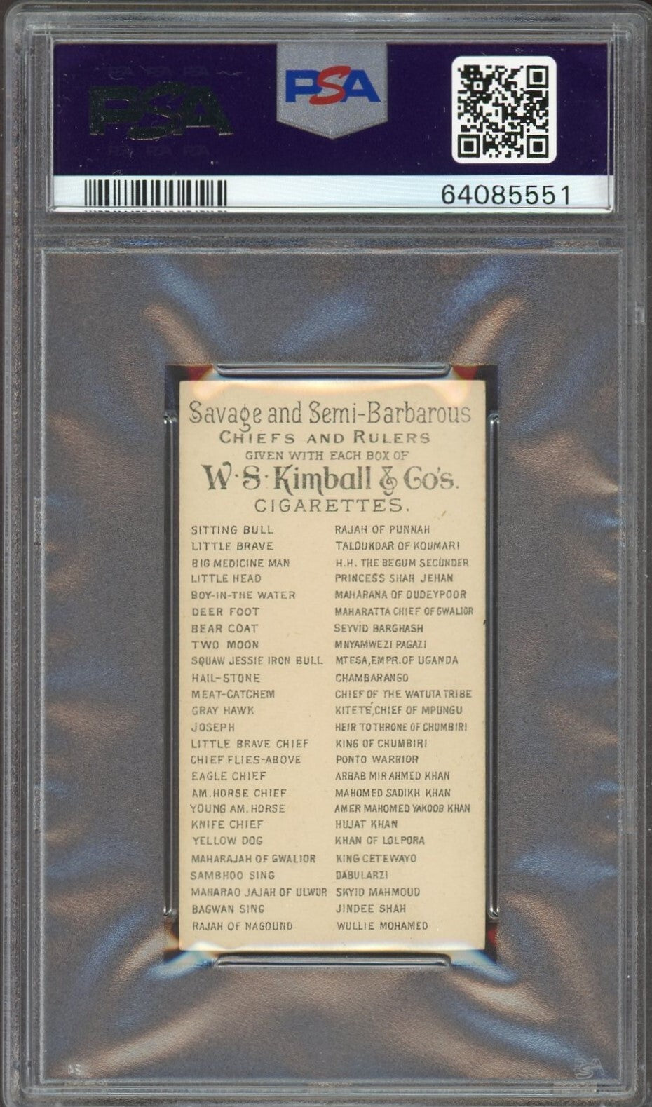 1889 N189 Kimball Savage & Chiefs and Rulers BEGUM SECUNDER (PSA 6 EX/MT)1