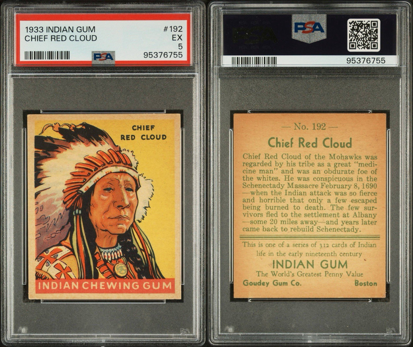 1933 Goudey Indian Gum (Series 312) #192 Chief Red Cloud (PSA 5 EX)2