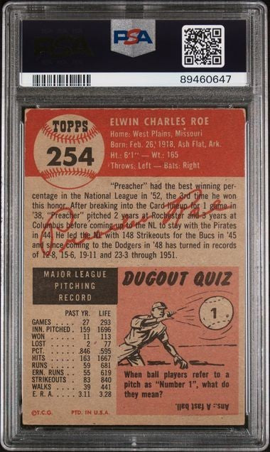 1953 Topps Baseball #254 Preacher Roe (PSA 2 GD)1