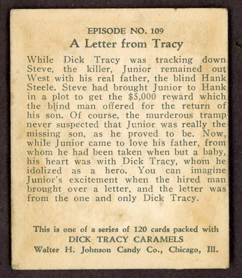 1937 Dick Tracy Caramels Card #109 A Letter From Tracy (Tough High Number)1