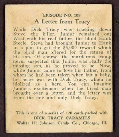 1937 Dick Tracy Caramels Card #109 A Letter From Tracy (Tough High Number)1