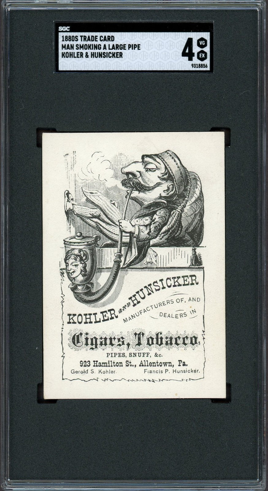 1880s Tobacco Trade Card Allentown, PA (SGC 4 VG/EX) Man Smoking Large Pipe0