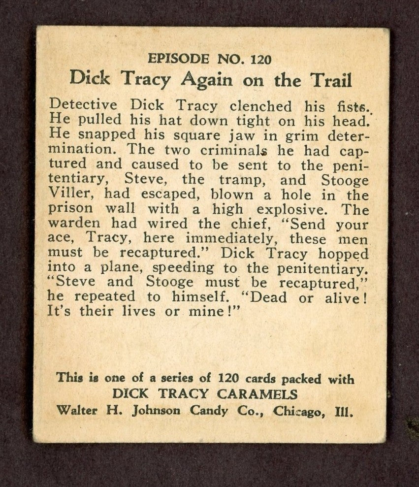 1937 Dick Tracy Caramels Card #120 Dick Tracy On The Trail (Tough High Number)1