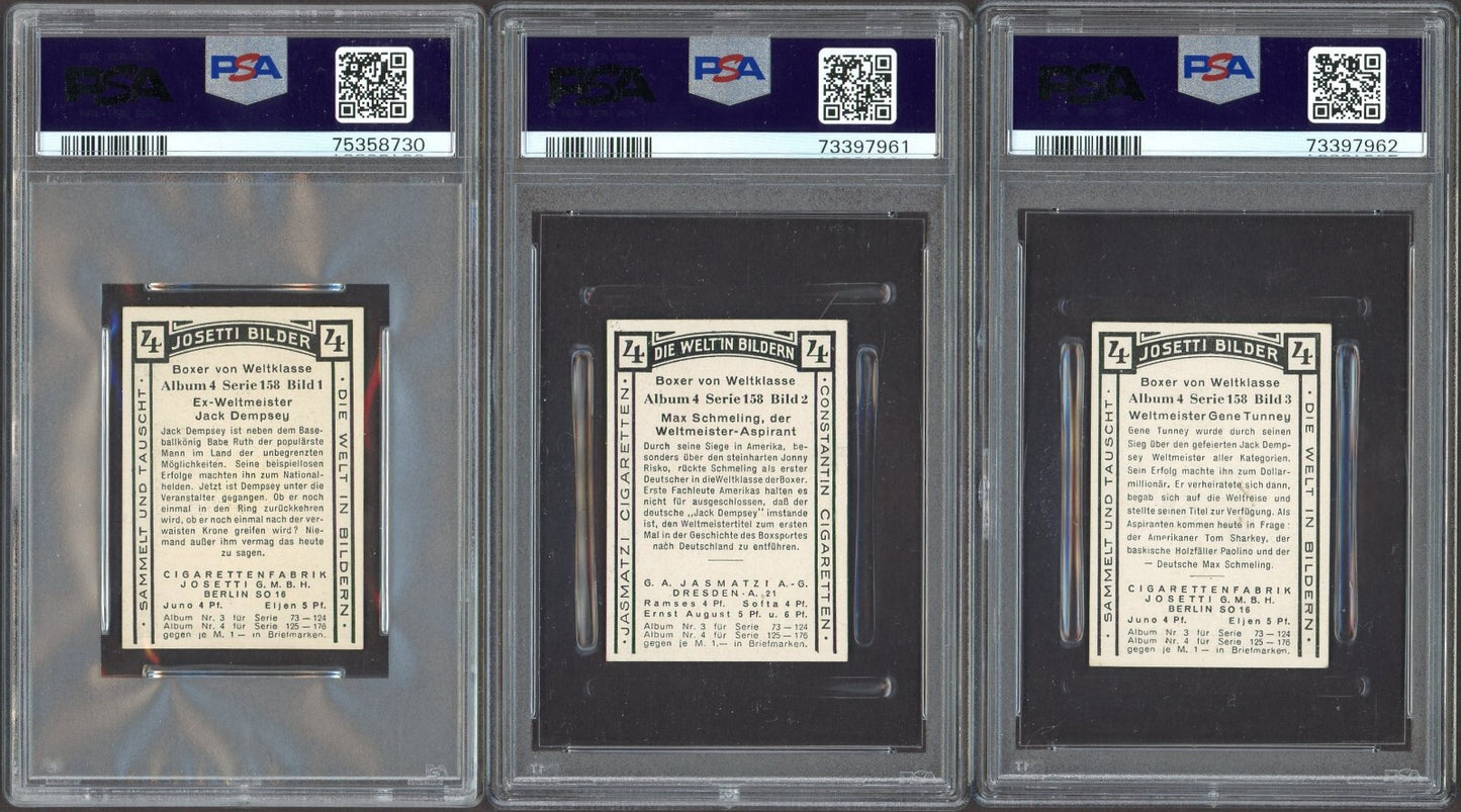 SET #1-#3 Josetti &Jasmatzi Jack Dempsey PSA 8 Highest Max Schmeling Gene Tunney1