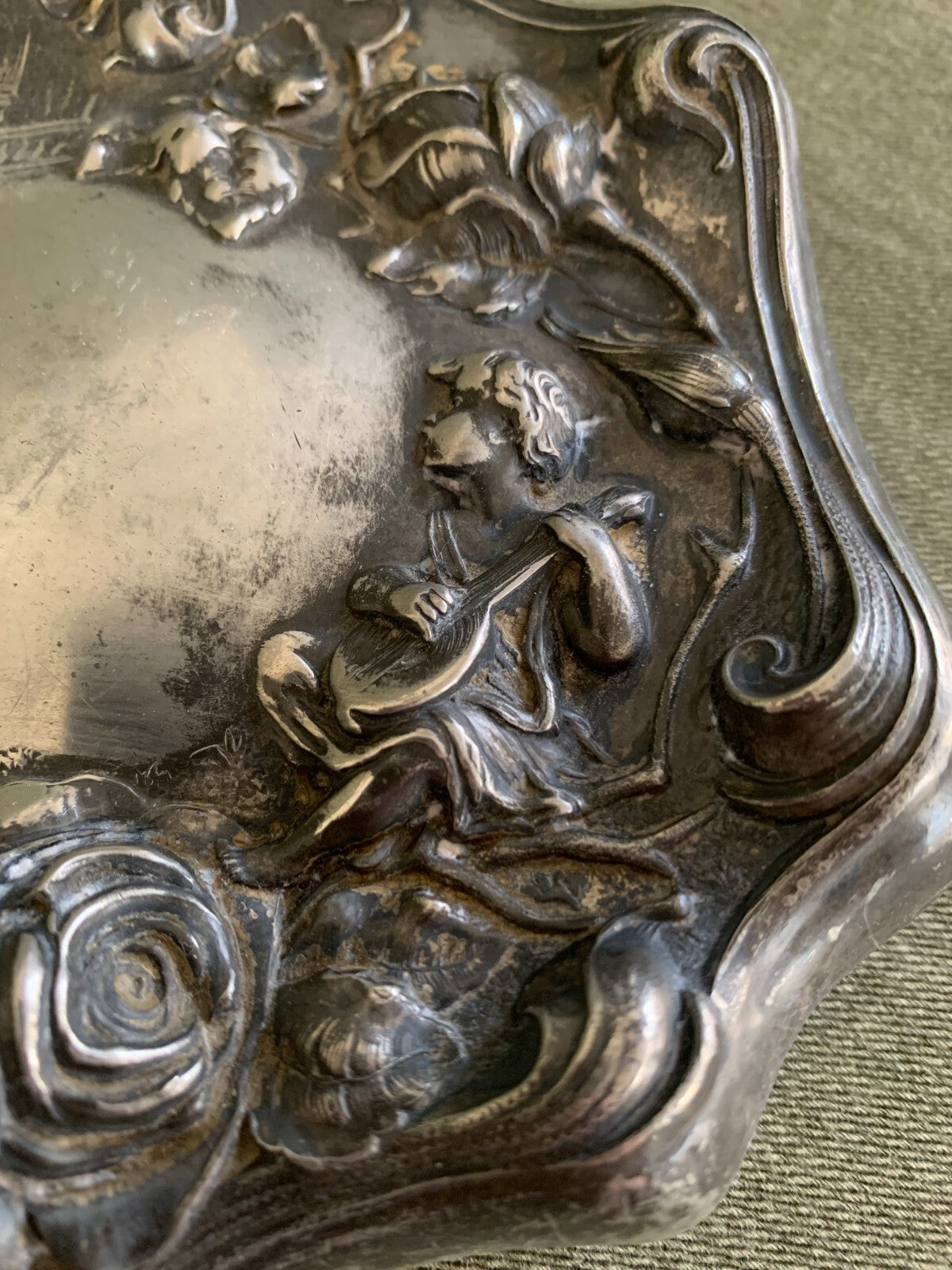 Vintage Victorian Art Nouveau Style Silverplate HAND MIRROR Repousse w/ Mandolin4