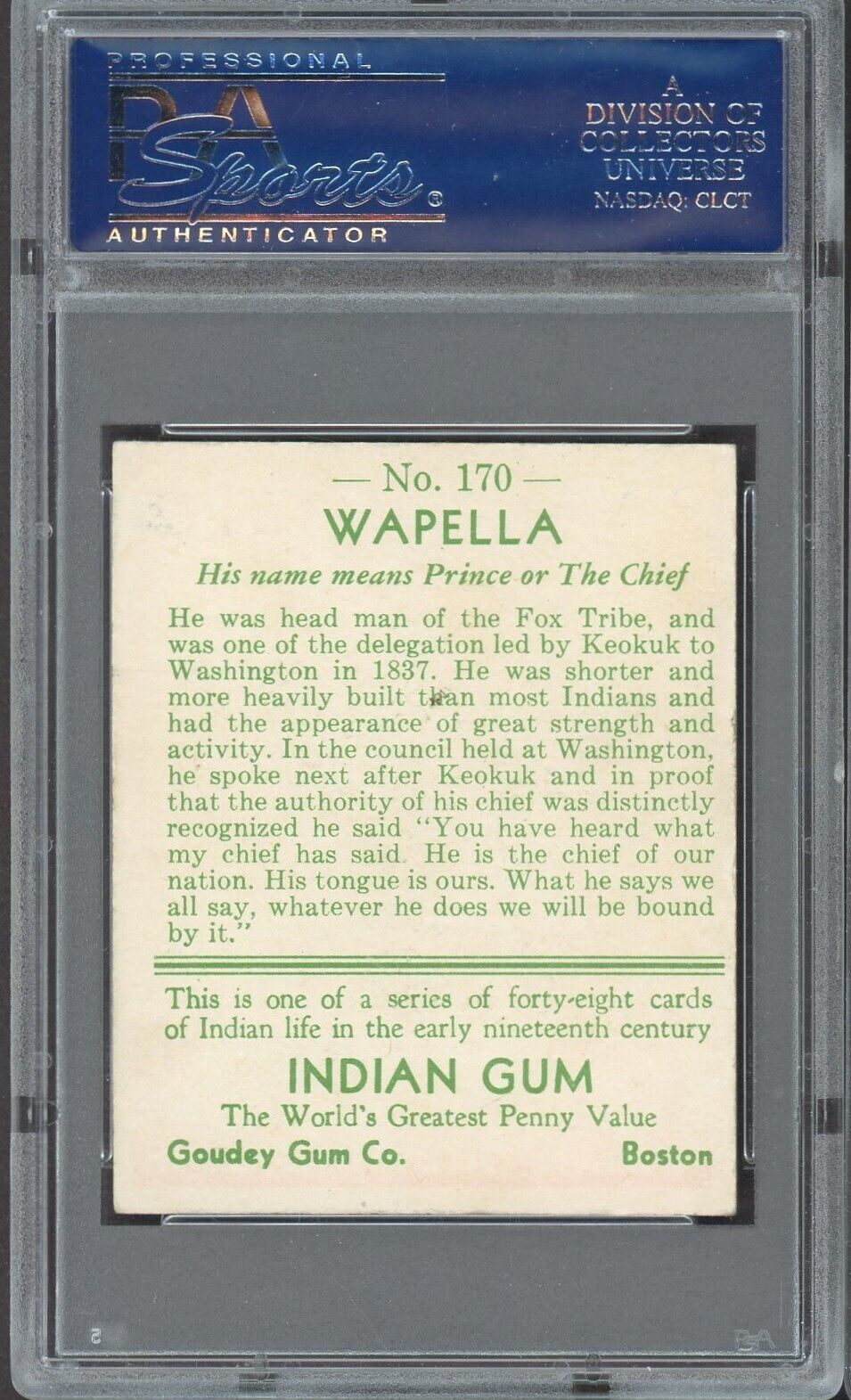 1933 Goudey Indian Gum (Series of 48) #170 Wapella (PSA 6.5 EX/MT+) Sharp!