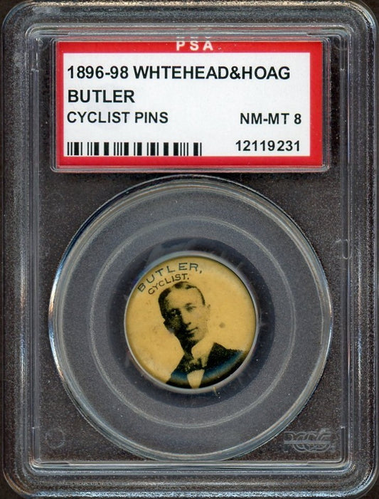 1896 Whitehead & Hoag CYCLIST PINS Nat Butler (PSA 8 NM/MT)0