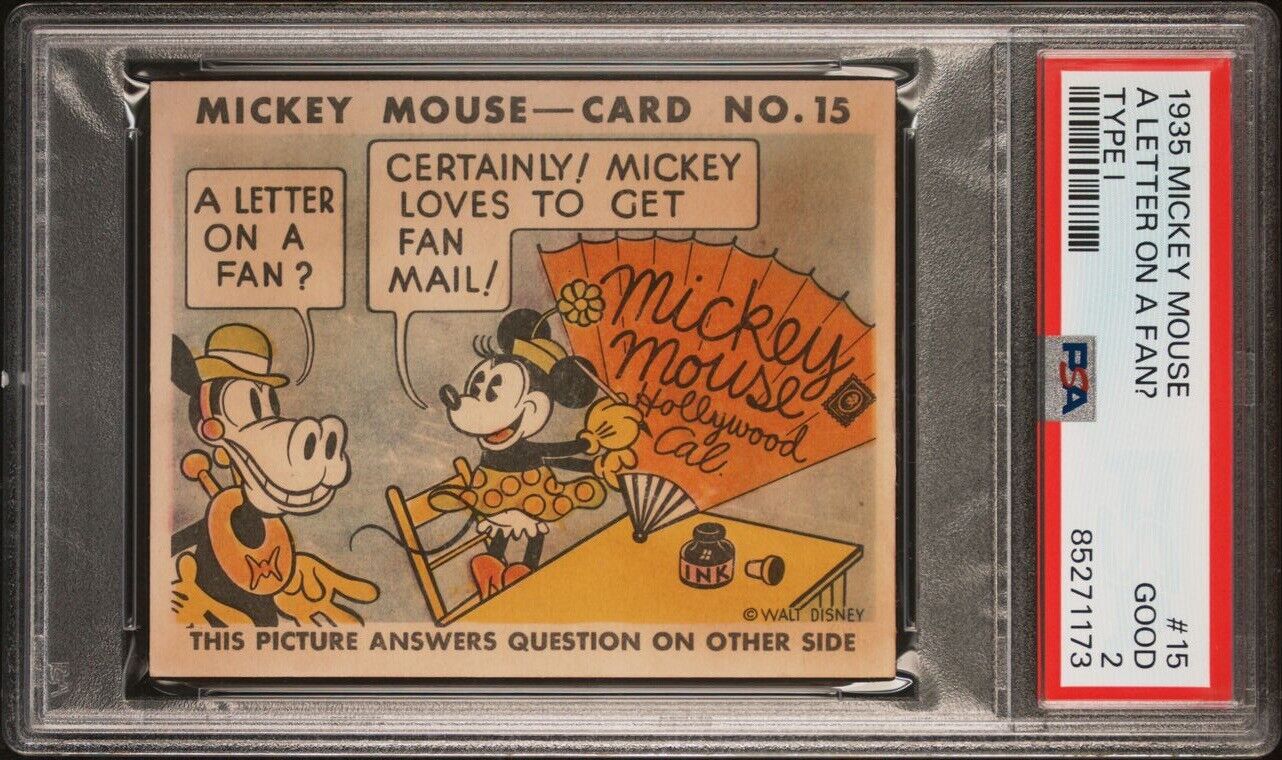 1935 R89 Mickey Mouse Gum Card #15 A Letter On A Fan (PSA 2 Good) Type I