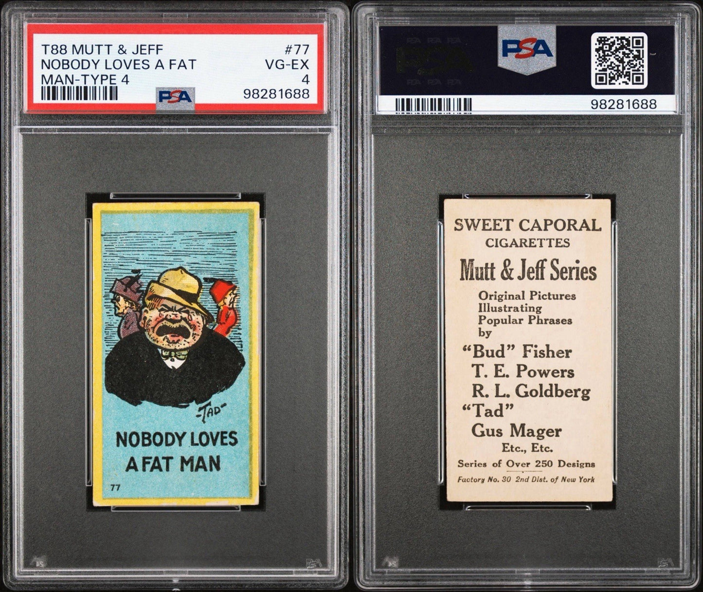 1906 T88 Sweet Caporal Mutt & Jeff Type 4 #77 Nobody Loves A Fat Man PSA 4 VGEX2
