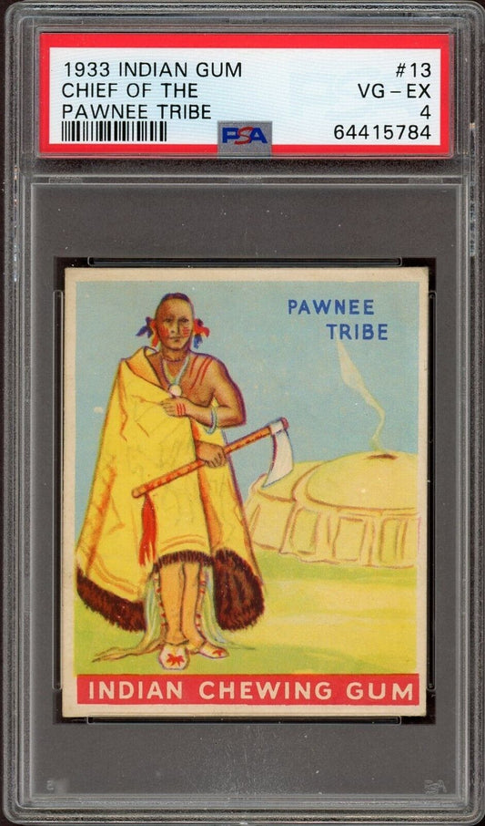 1933 Goudey INDIAN GUM (Series of 48) #13 Pawnee Tribe (PSA 4 VG/EX)