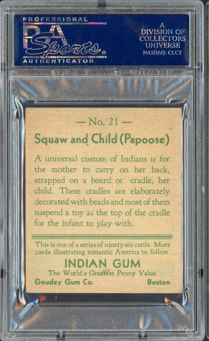 1933 Goudey INDIAN GUM (Series of 96) #21 Squaw and Child (Papoose) PSA 6 EX/MT