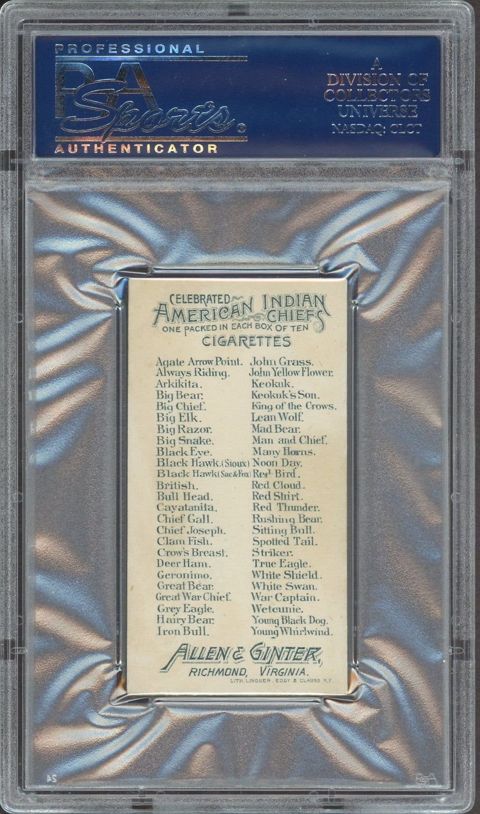 1888 N2 Allen & Ginter American Indian Chiefs (PSA 6 EX/MT) Red Thunder1