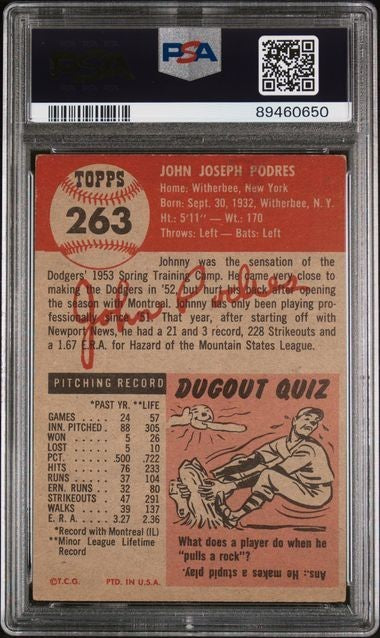 1953 Topps Johnny Podres #263 PSA 3 (RC)1