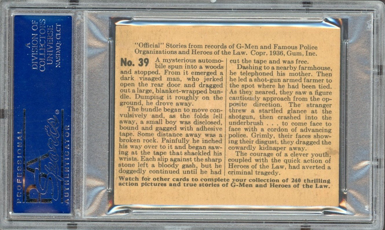 1936 Gum G-Men & Heroes of the Law #39 Kidnapped Courage (PSA 7 NM)1
