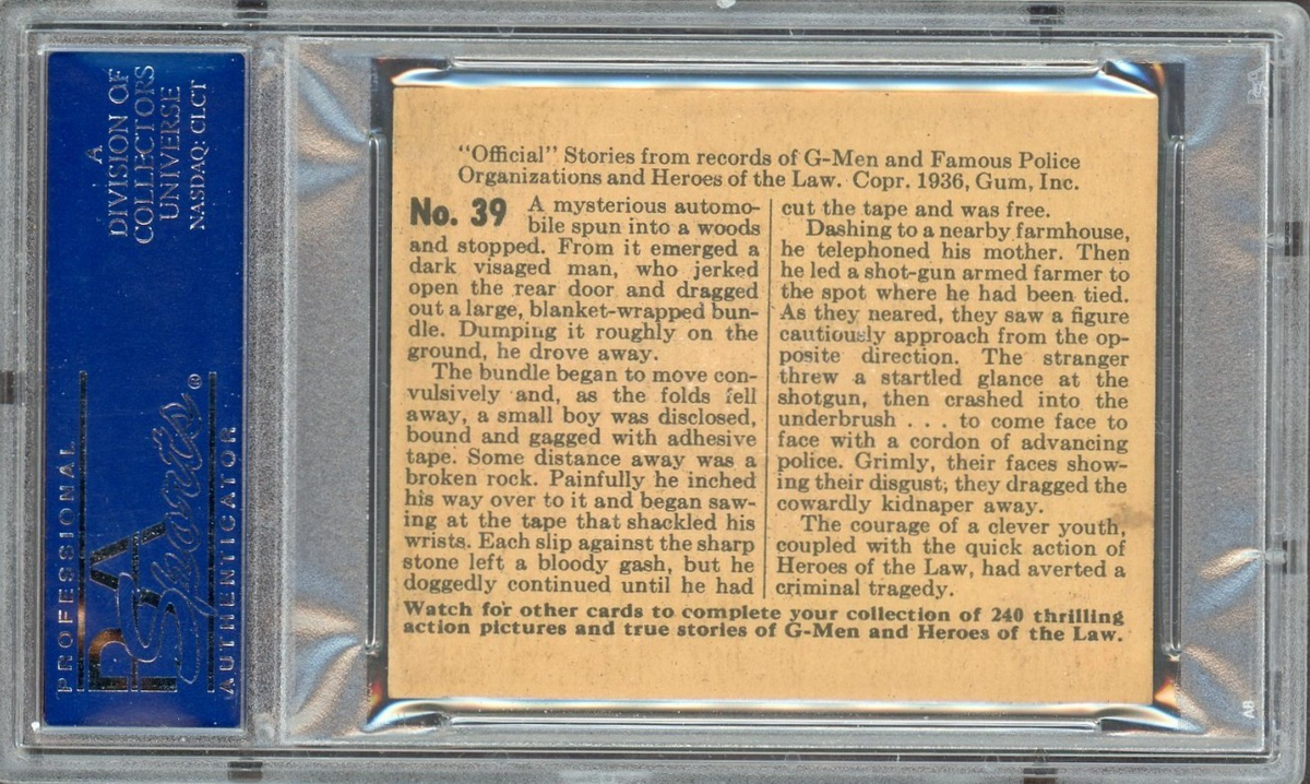 1936 Gum G-Men & Heroes of the Law #39 Kidnapped Courage (PSA 7 NM)1