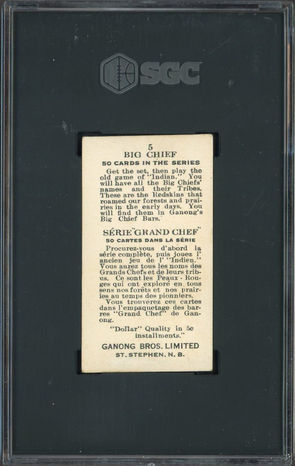 1939 Ganong Bros. Ltd. V118 Big Chief #5 GERONIMO (SGC 3 VG)1