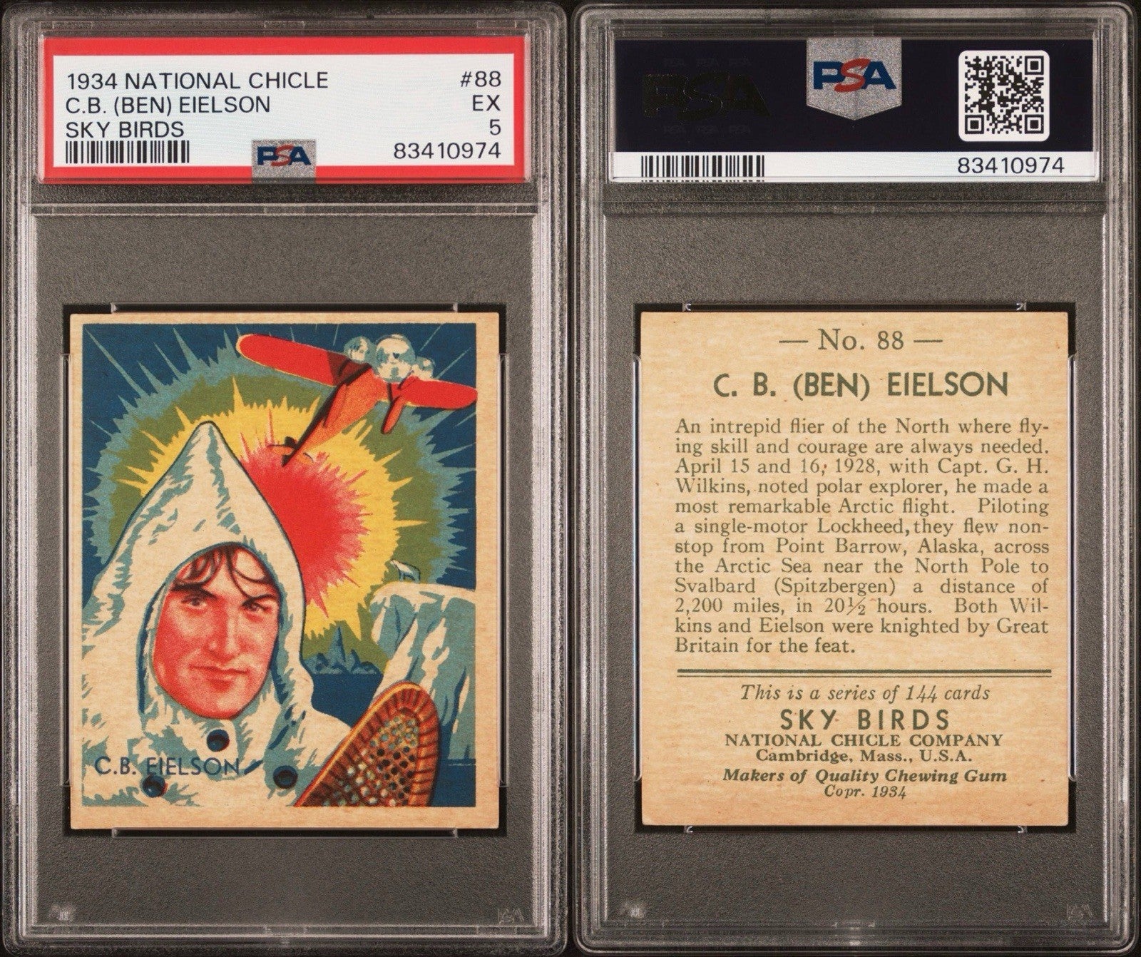 1934 National Chicle Sky Birds CARD C.B. (Ben) Eielson (PSA 5 EX) #88 High2