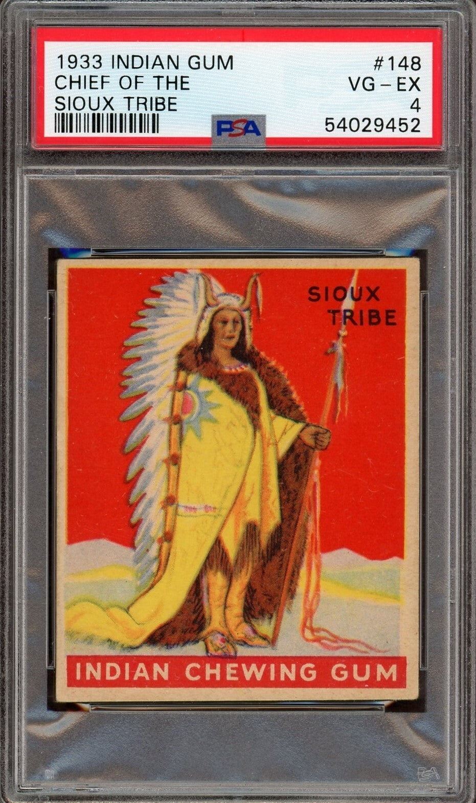 1933 Goudey INDIAN GUM (Series of 48) #148 Chief of the Sioux Tribe PSA 4 VG/EX0