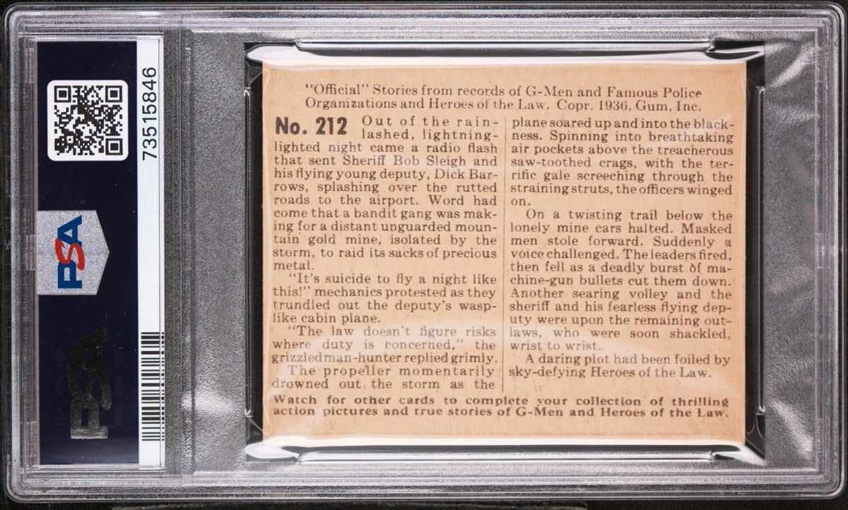 1936 Gum G Men & Heroes of the Law Gum #212 Death Defies the Sky (PSA 5 EX)1