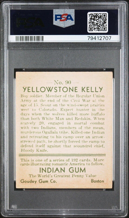 1933 Yellowstone Kelly Indian Gum #90 of 192 (PSA 7 NM) Low Pop!