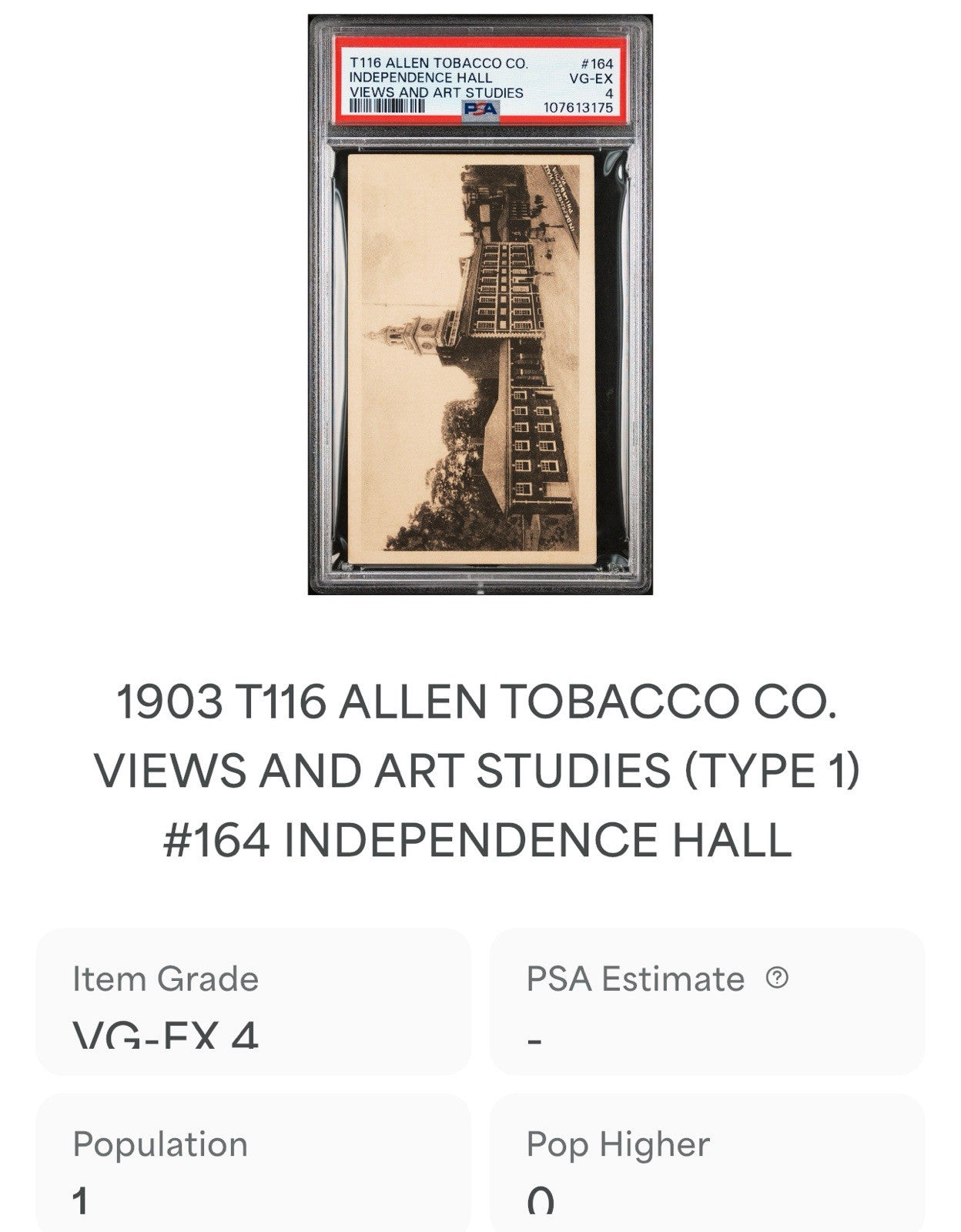 1903 T116 Allen Tobacco Telonette Cigars #164 INDEPENDENCE HALL (PSA 4 VGEX)3