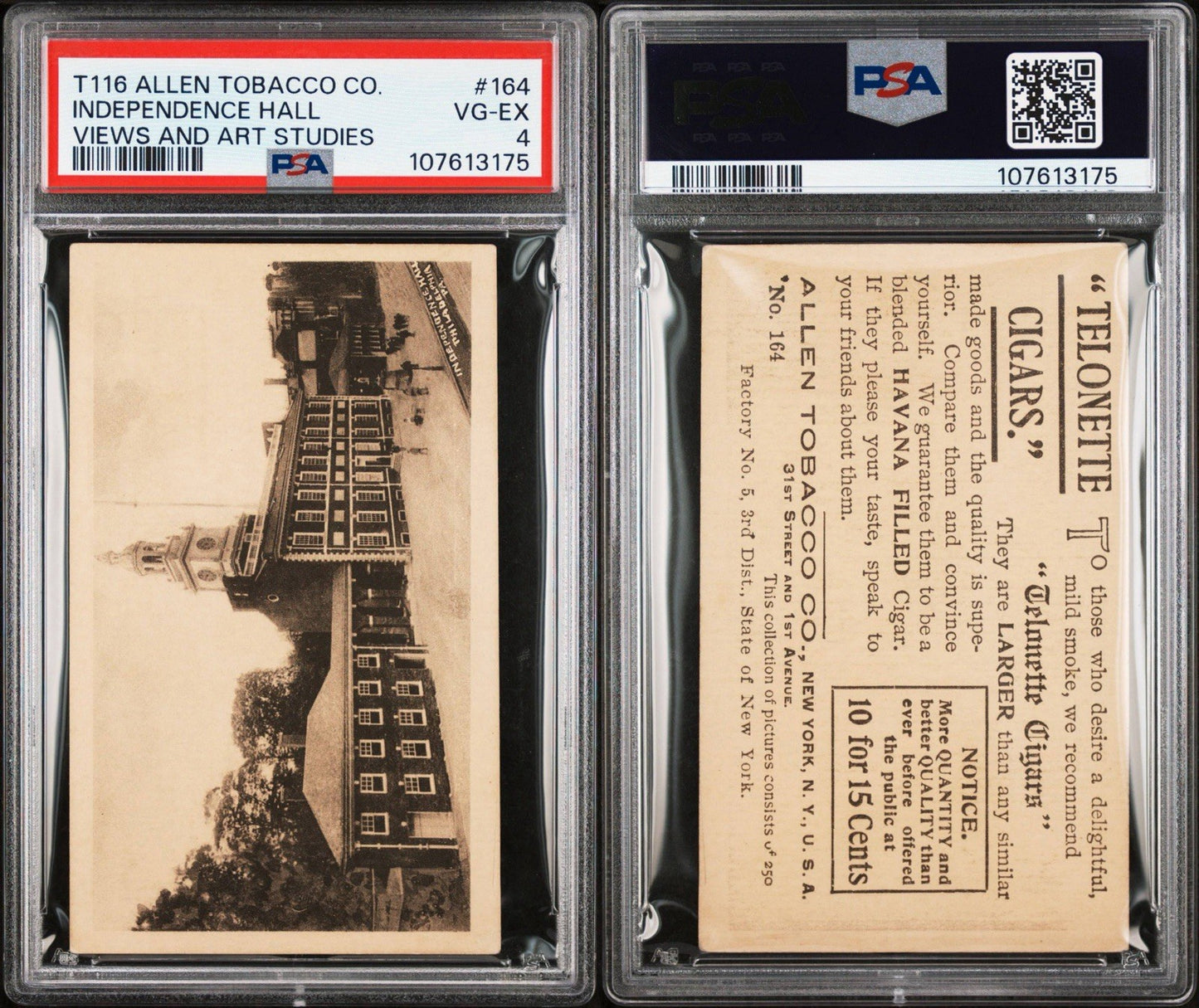 1903 T116 Allen Tobacco Telonette Cigars #164 INDEPENDENCE HALL (PSA 4 VGEX)2