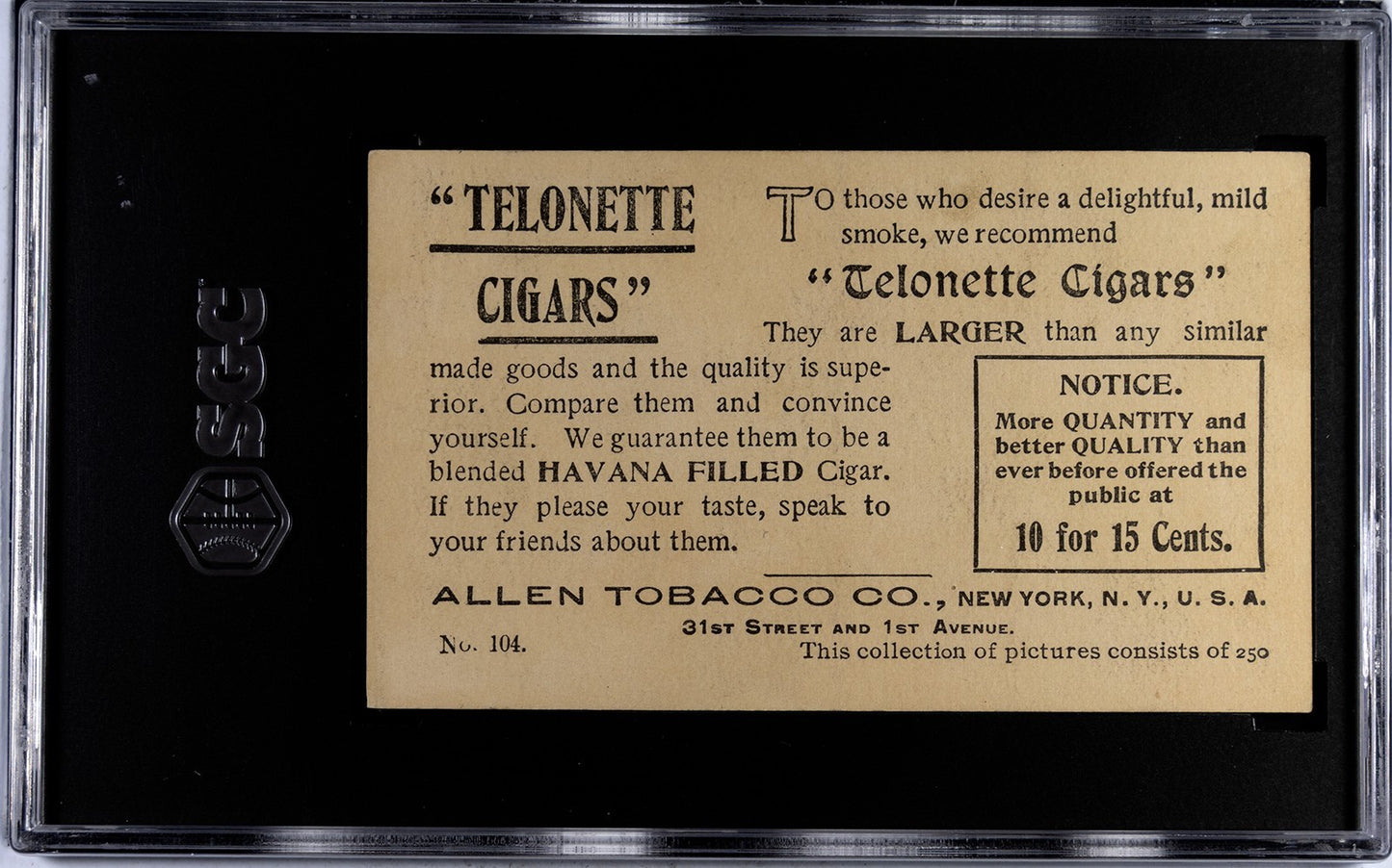 1903 T116 Allen Tobacco Co Telonette Cigars #104 Woman With Braids (SGC 4 VG/EX)1