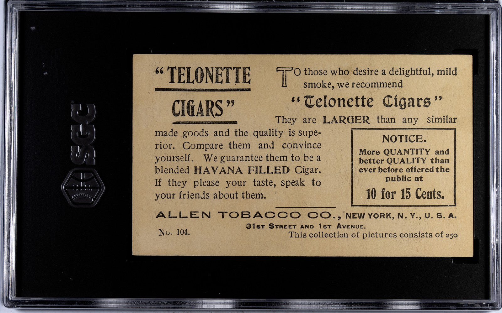 1903 T116 Allen Tobacco Co Telonette Cigars #104 Woman With Braids (SGC 4 VG/EX)1