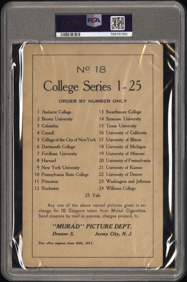 1910-11 MICHIGAN #18 T6 Murad (PSA 2 G) College Series FOOTBALL Cabinet