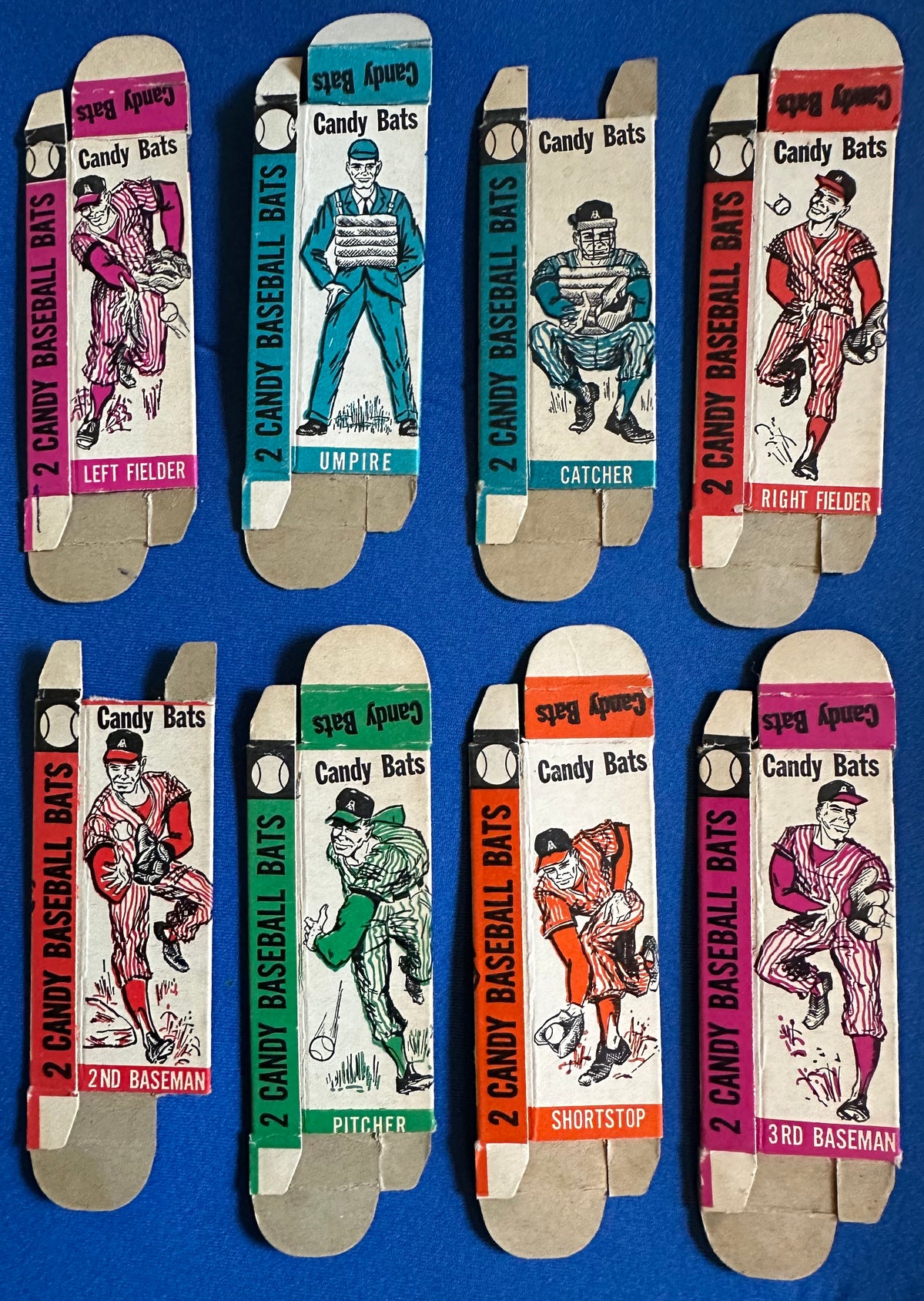 Partial Set of Eight World Candies Inc "Candy Bats" Small Baseball Candy Boxes