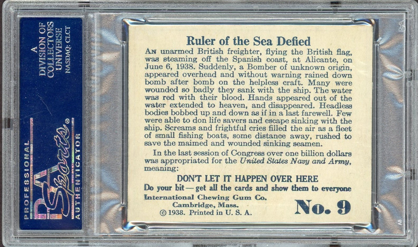 1938 R44 International Gum Don't Let It Happen #9 Sea Ruler Defied (PSA 4 VG/EX)