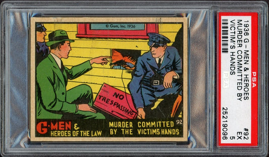 1936 Gum G-Men & Heroes of the Law #92 "Murder by the Victim's Hands" (PSA 5 EX)